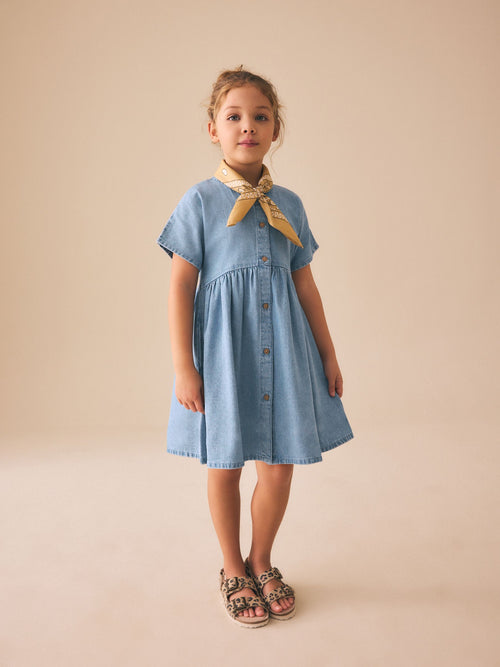 Dsiney Kidz - Blue Denim Button Through Short Sleeve Dress (3-16yrs) image 1