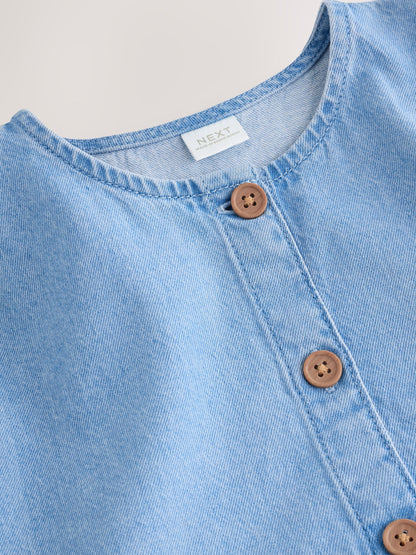 Blue Denim Button Through Short Sleeve Dress (3-16yrs) image 10