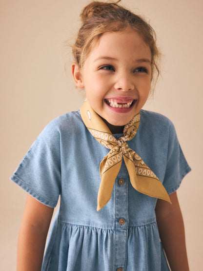 Blue Denim Button Through Short Sleeve Dress (3-16yrs) image 3