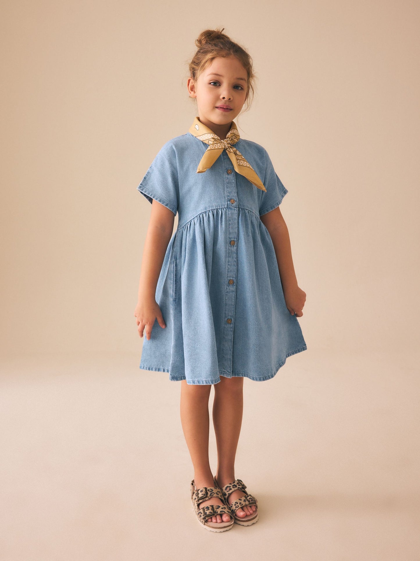 Blue Denim Button Through Short Sleeve Dress (3-16yrs) image 4