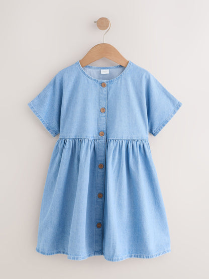 Blue Denim Button Through Short Sleeve Dress (3-16yrs) image 5