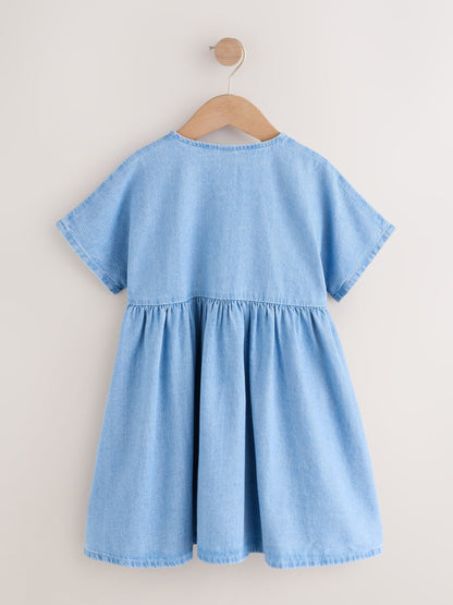 Blue Denim Button Through Short Sleeve Dress (3-16yrs) image 6