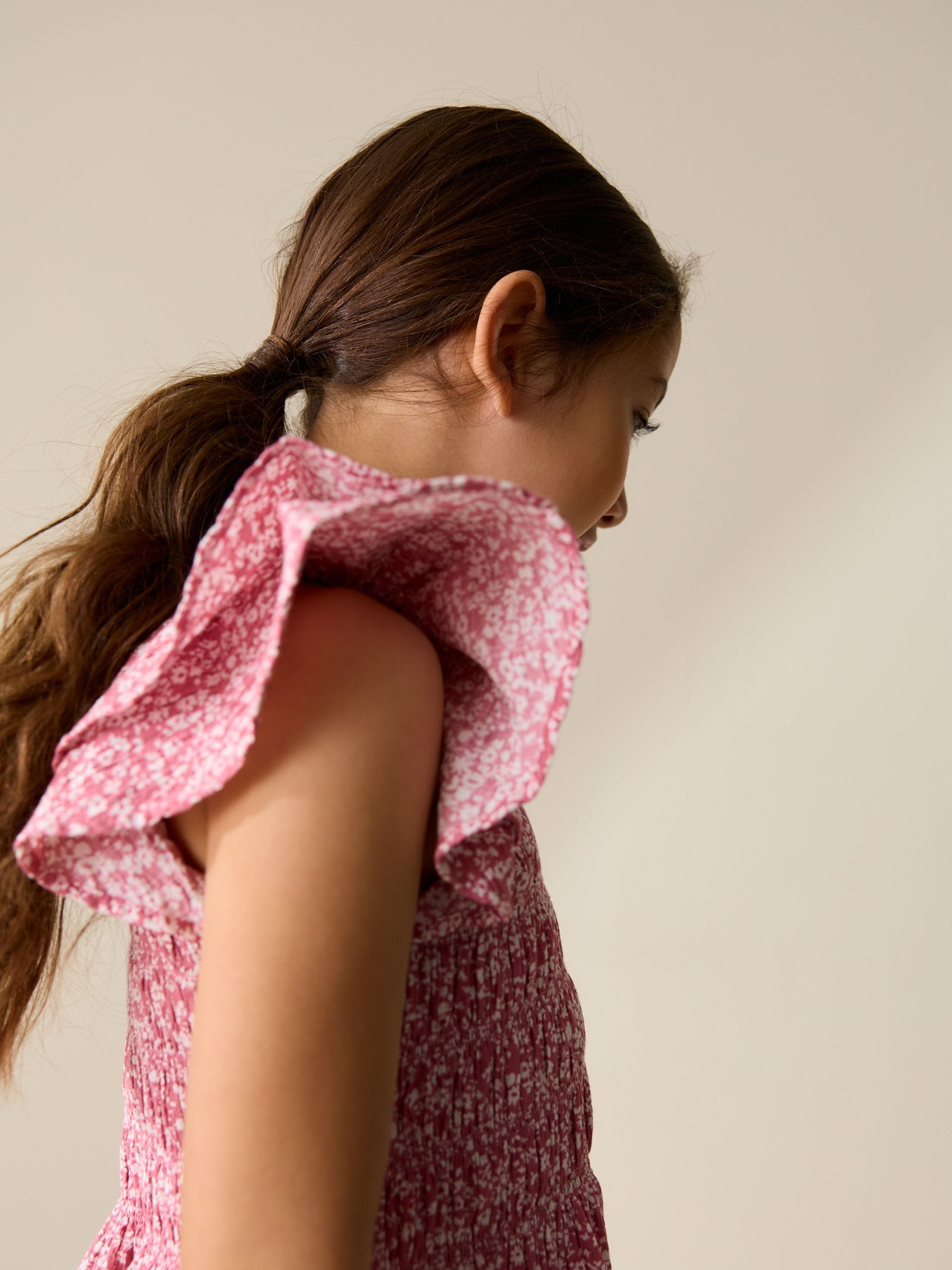 Pink Floral Smocked Frill Sleeve Dress (3-16yrs) image 4