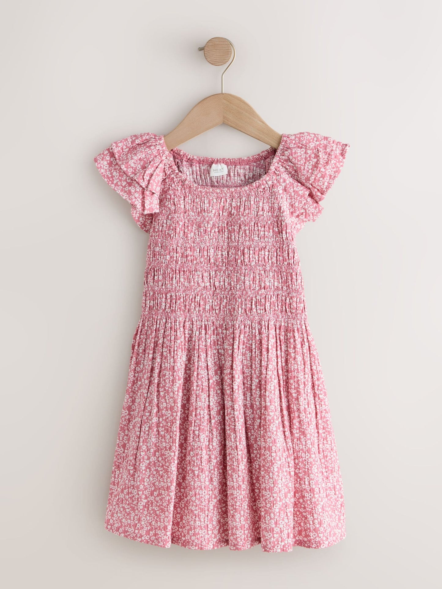 Pink Floral Smocked Frill Sleeve Dress (3-16yrs) image 5