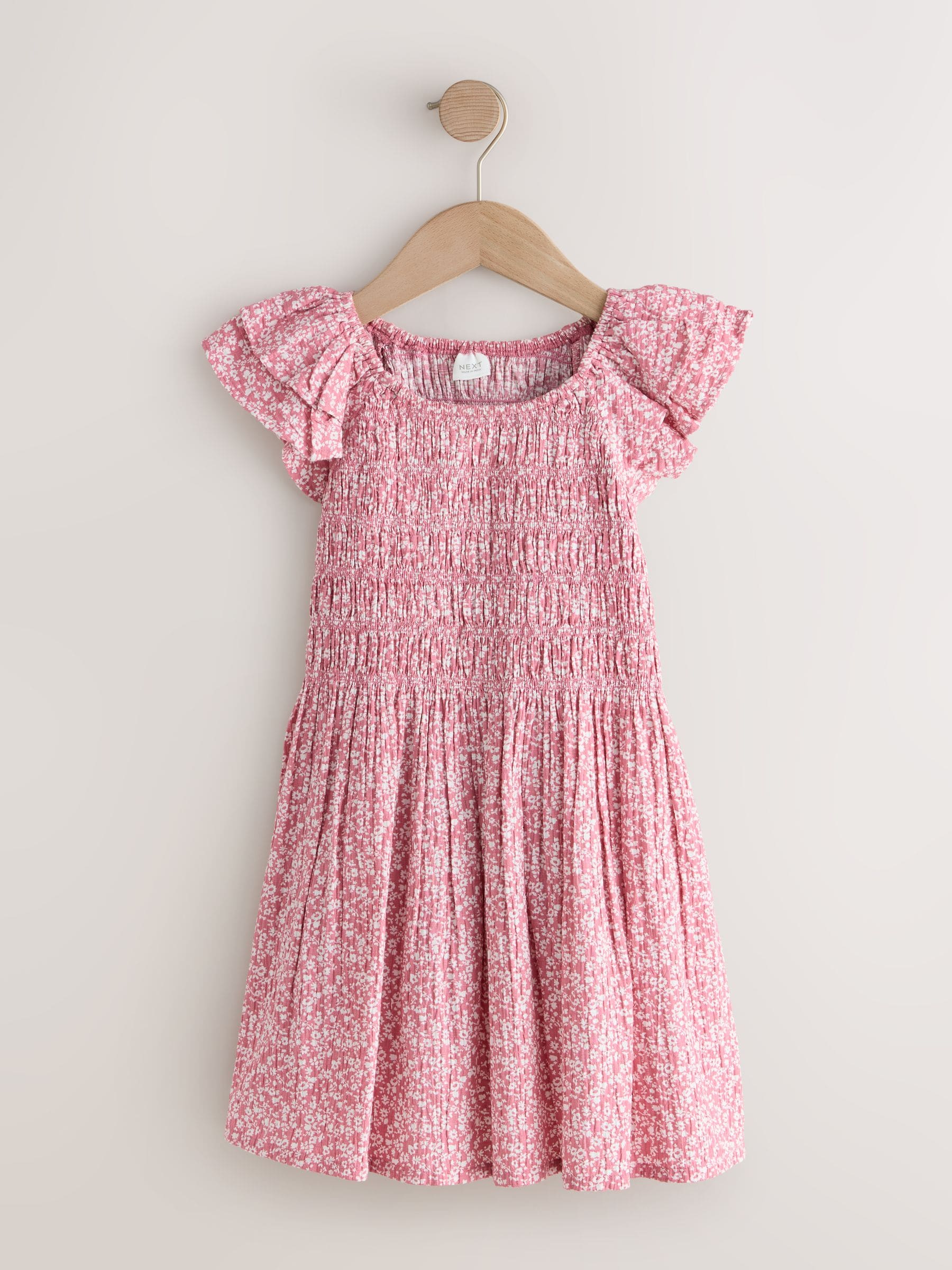 Pink Floral Smocked Frill Sleeve Dress (3-16yrs) image 5
