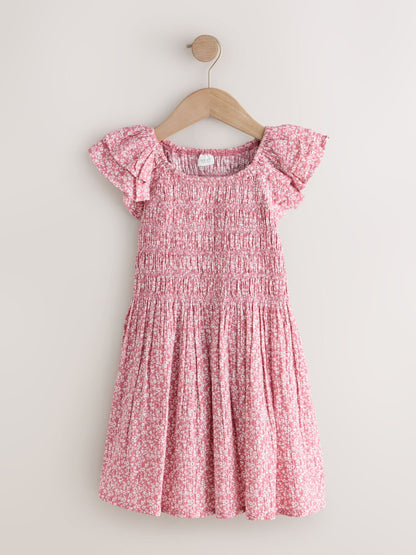 Pink Floral Smocked Frill Sleeve Dress (3-16yrs) image 5