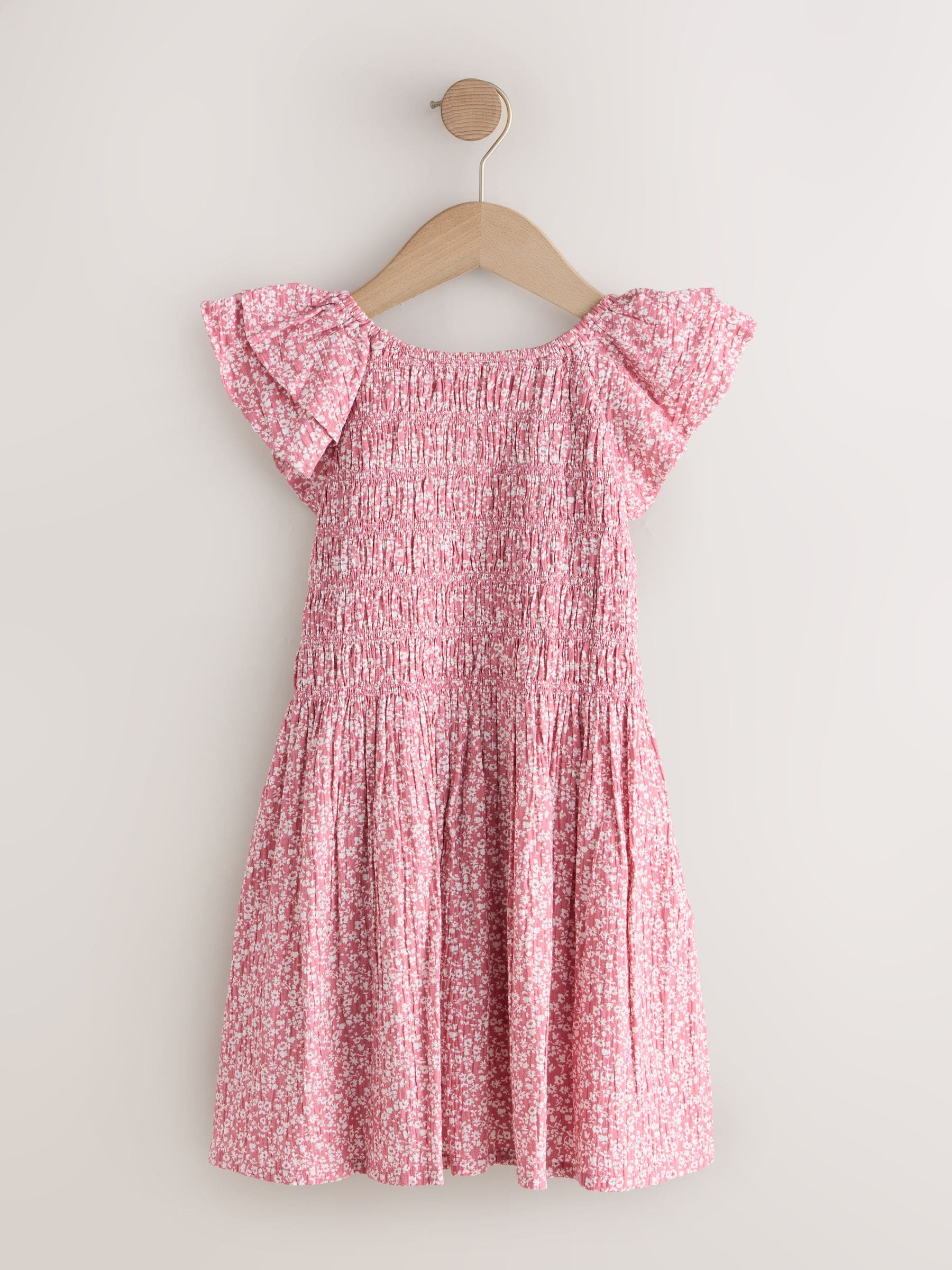 Pink Floral Smocked Frill Sleeve Dress (3-16yrs) image 6