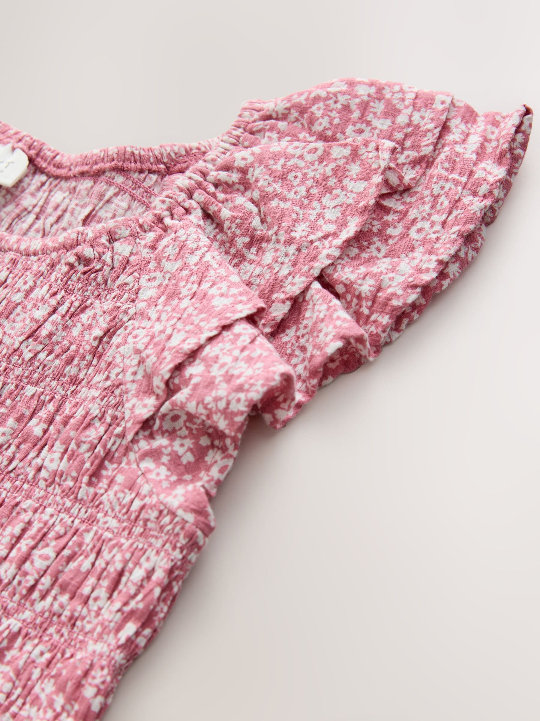 Pink Floral Smocked Frill Sleeve Dress (3-16yrs) image 7