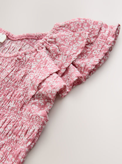 Pink Floral Smocked Frill Sleeve Dress (3-16yrs) image 7