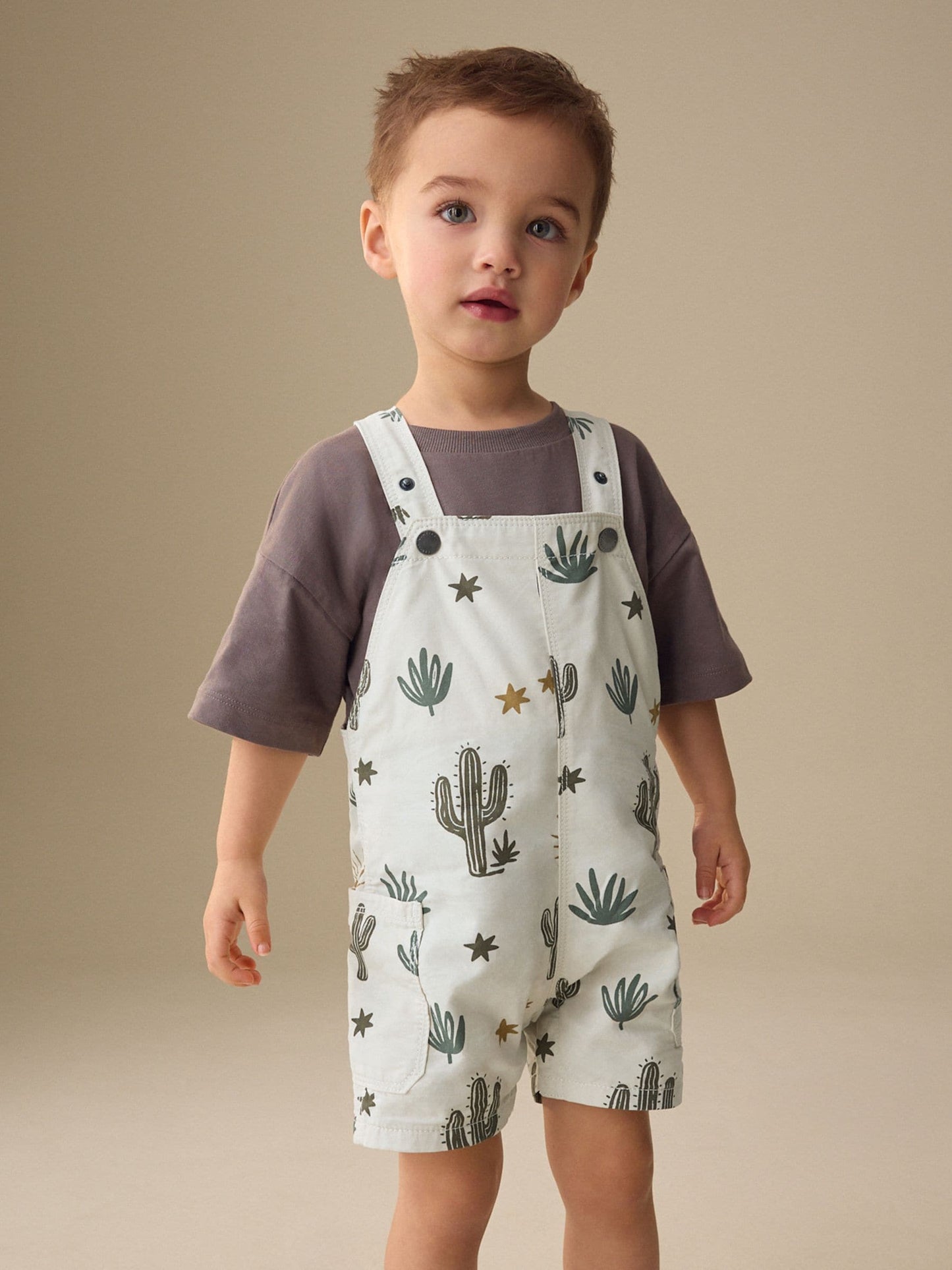Neutral Cactus Print Dungarees (3mths-7yrs) image 1