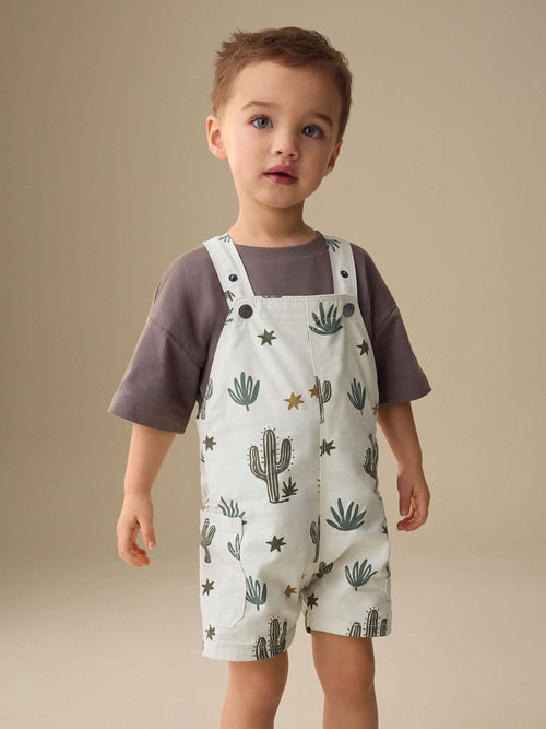 Neutral Cactus Print Dungarees (3mths-7yrs) image 1
