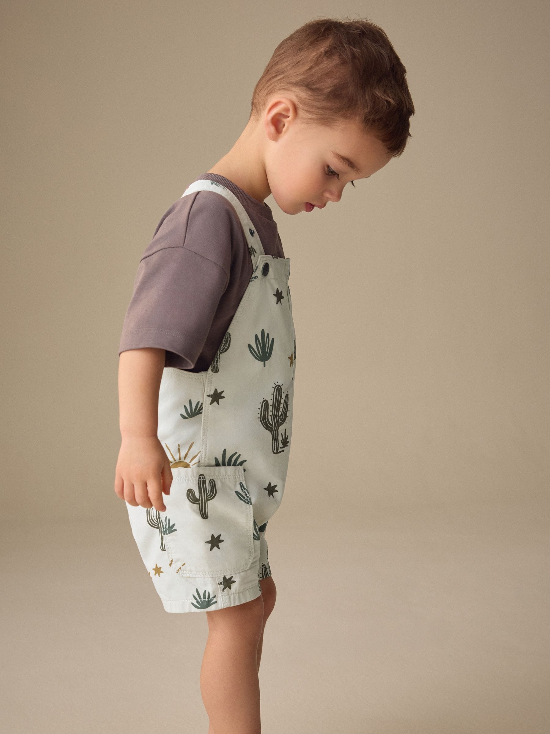 Neutral Cactus Print Dungarees (3mths-7yrs) image 3