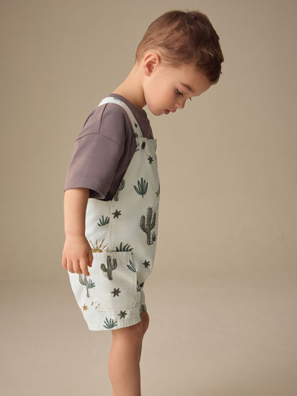 Neutral Cactus Print Dungarees (3mths-7yrs) image 3