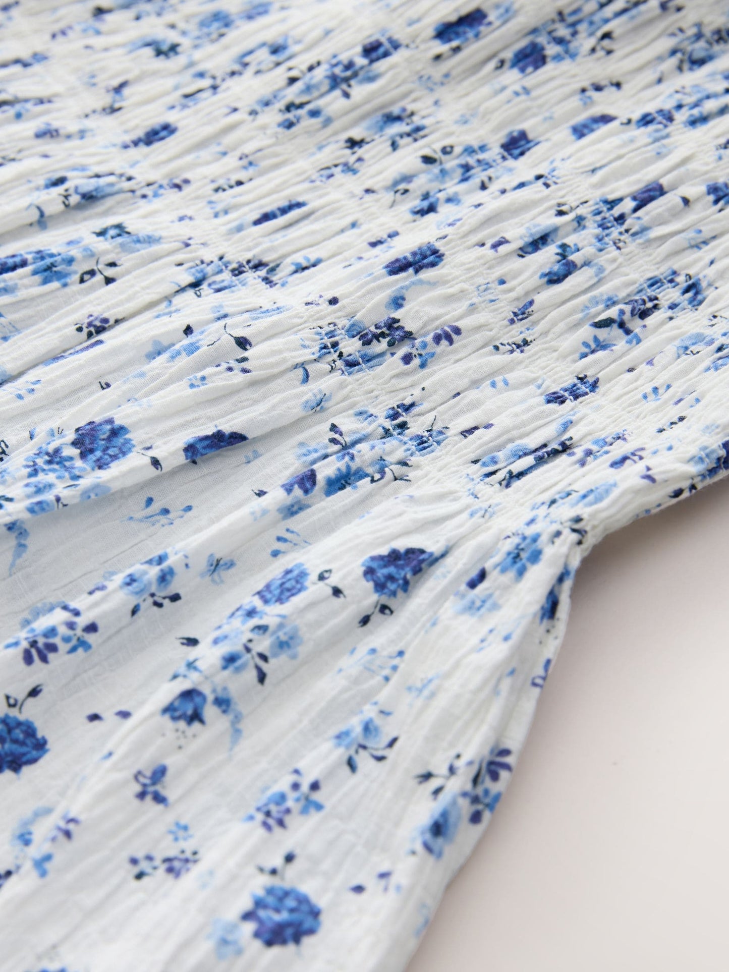Blue Floral Smocked Frill Sleeve Dress (3-16yrs) image 7