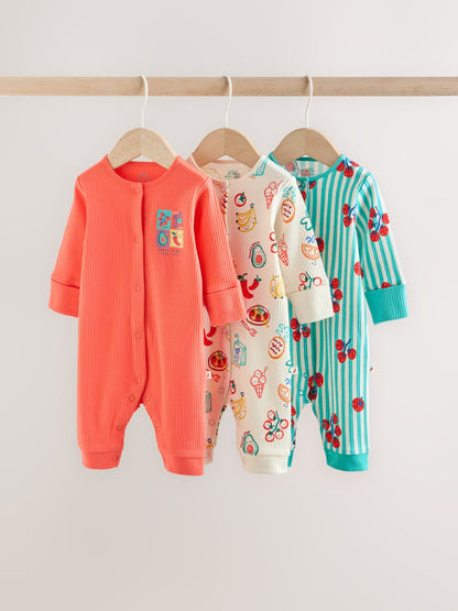 Multi Chilli Print Baby Sleepsuits 3 Pack (0mths-3yrs) image 1