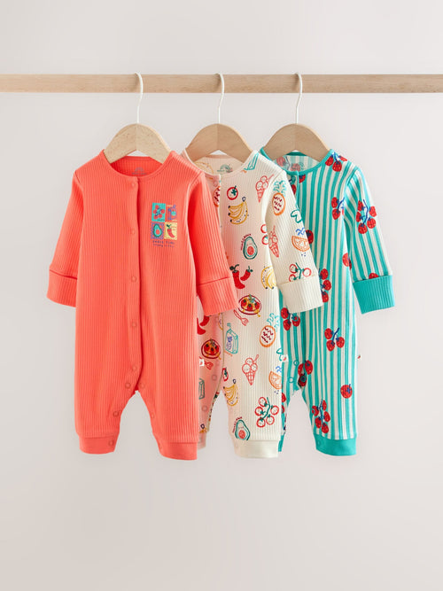 Multi Chilli Print Baby Sleepsuits 3 Pack (0mths-3yrs) image 1