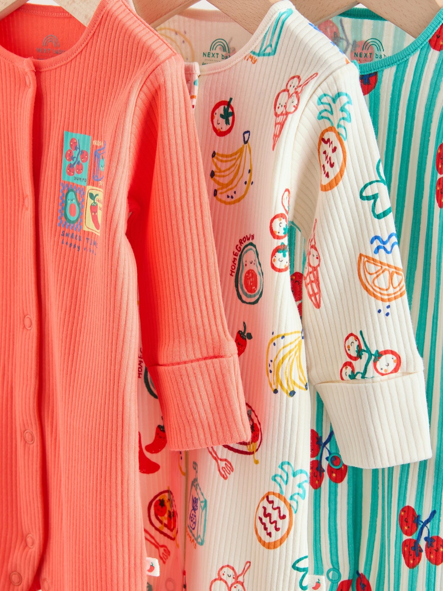 Multi Chilli Print Baby Sleepsuits 3 Pack (0mths-3yrs) image 7