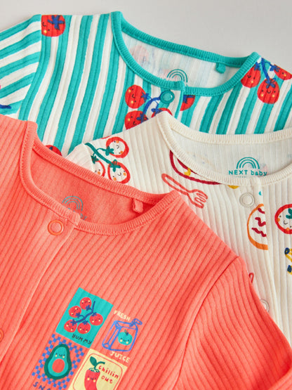 Multi Chilli Print Baby Sleepsuits 3 Pack (0mths-3yrs) image 8