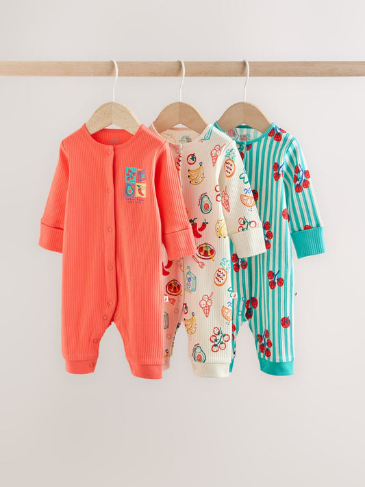 Multi Chilli Print Baby Sleepsuits 3 Pack (0mths-3yrs) image 1