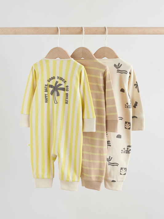 Multi Palm Two Way Zip Baby Sleepsuits 3 Pack (0mths-3yrs) image 2