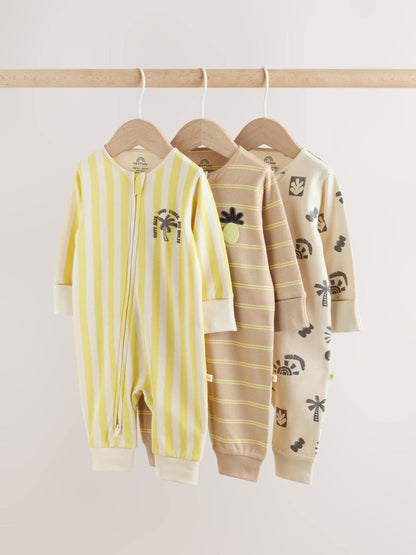 Multi Palm Two Way Zip Baby Sleepsuits 3 Pack (0mths-3yrs) image 1