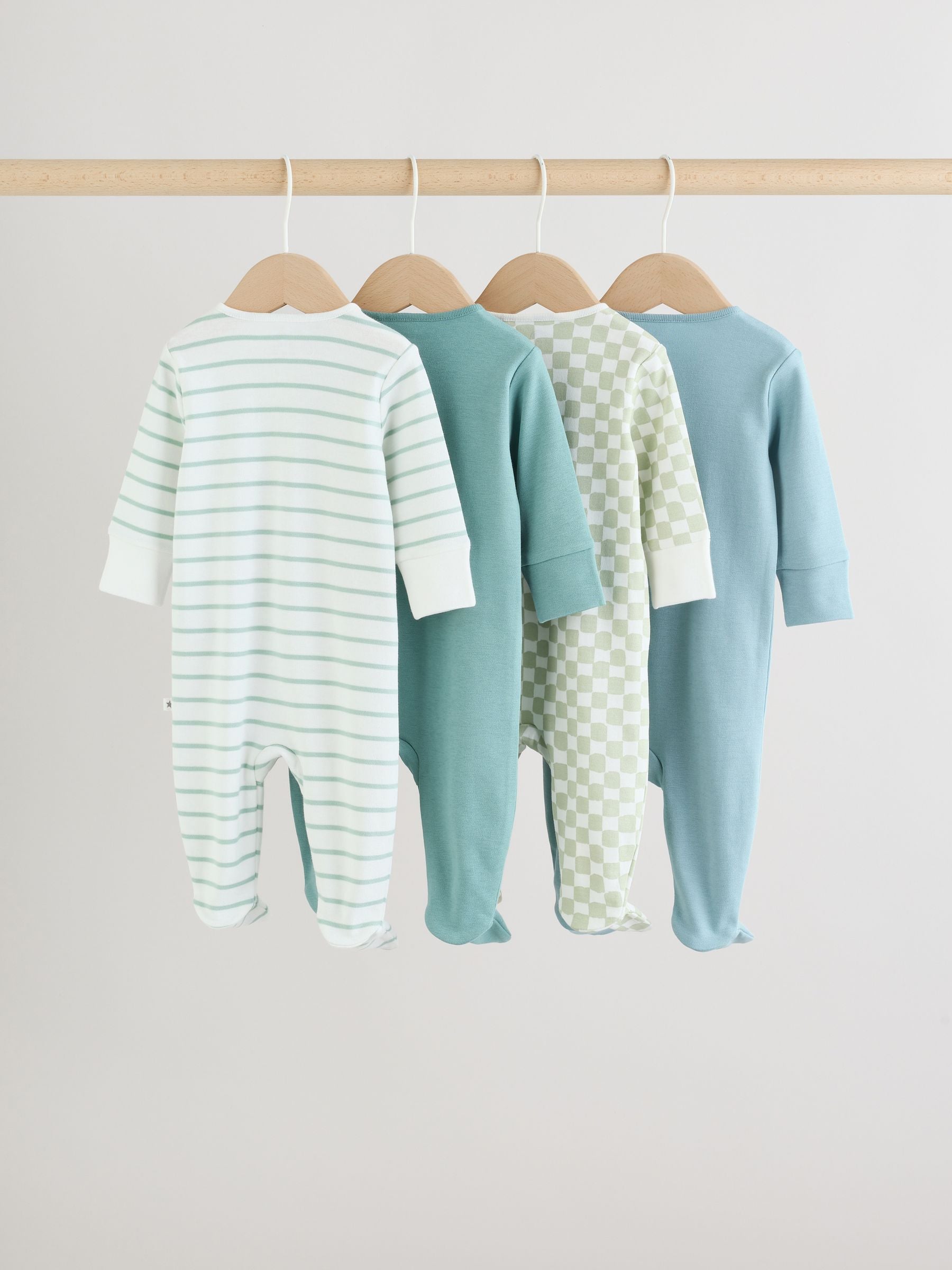 Green Two Way Zip Baby Sleepsuits 4 Pack (0mths-2yrs) image 6