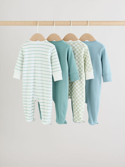 Green Two Way Zip Baby Sleepsuits 4 Pack (0mths-2yrs) image 6