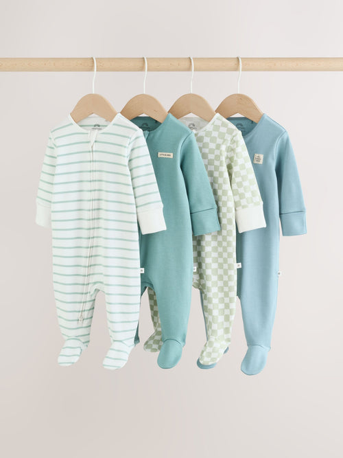 Green Two Way Zip Baby Sleepsuits 4 Pack (0mths-2yrs) image 1
