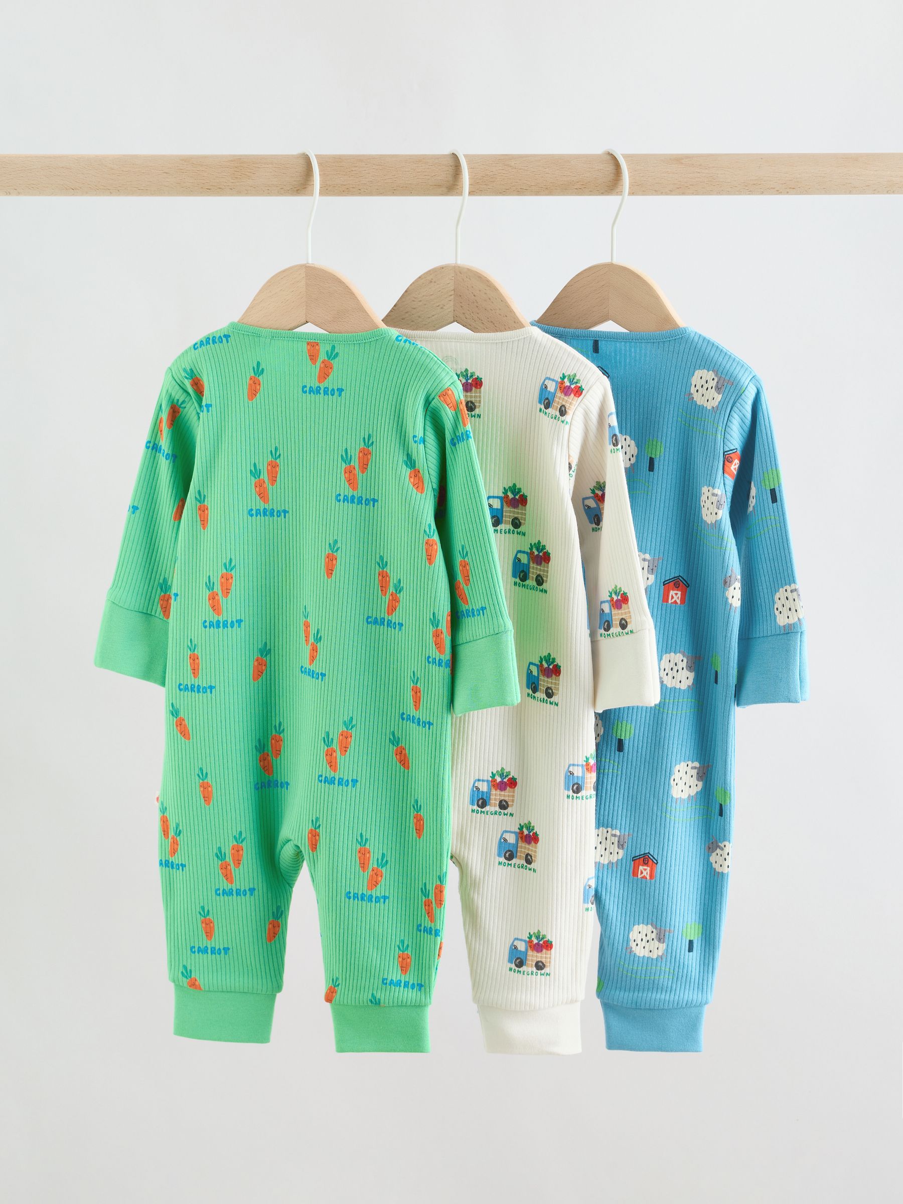 Blue/Green Two Way Zip Baby Sleepsuits 3 Pack (0mths-3yrs) image 2