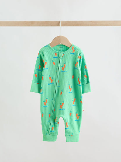 Blue/Green Two Way Zip Baby Sleepsuits 3 Pack (0mths-3yrs) image 6