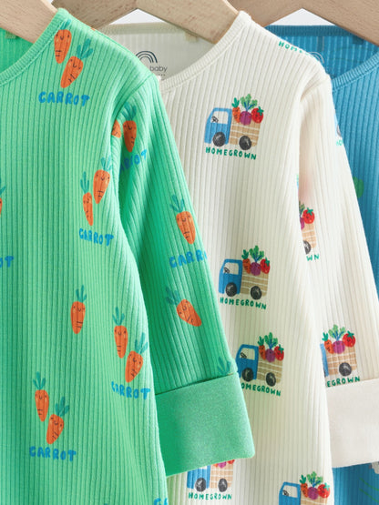 Blue/Green Two Way Zip Baby Sleepsuit 3 Pack (0mths-3yrs) image 7