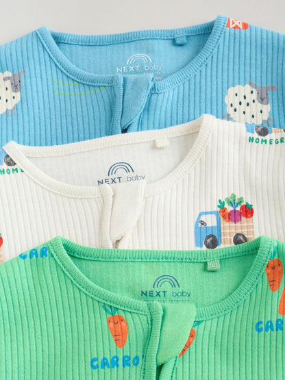 Blue/Green Two Way Zip Baby Sleepsuit 3 Pack (0mths-3yrs) image 8