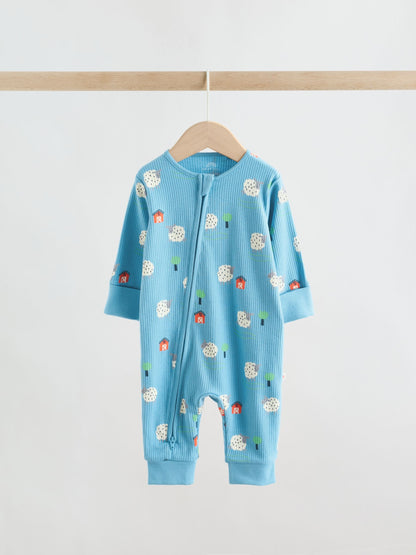 Blue/Green Two Way Zip Baby Sleepsuits 3 Pack (0mths-3yrs) image 9