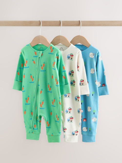 Blue/Green Two Way Zip Baby Sleepsuit 3 Pack (0mths-3yrs) image 1