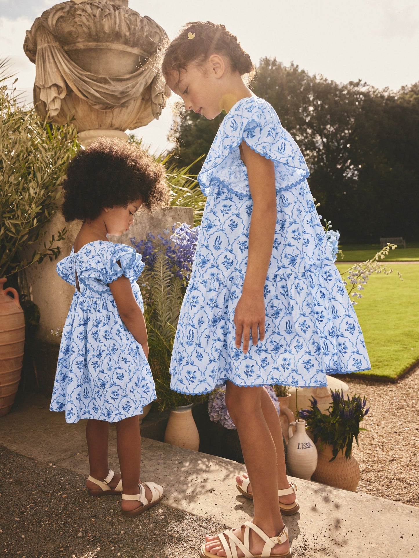 Blue Floral Angel Sleeve Dress (3-16yrs) image 1