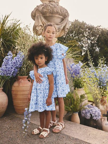 Blue Floral Angel Sleeve Dress (3-16yrs) image 2