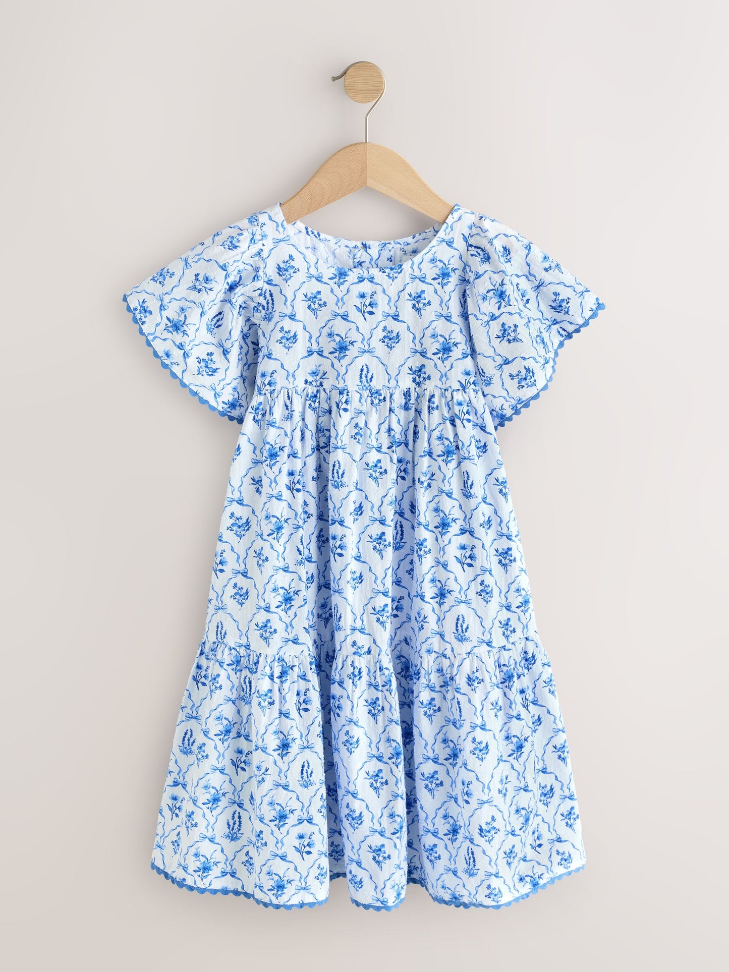 Blue Floral Angel Sleeve Dress (3-16yrs) image 3
