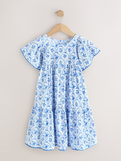 Blue Floral Angel Sleeve Dress (3-16yrs) image 3