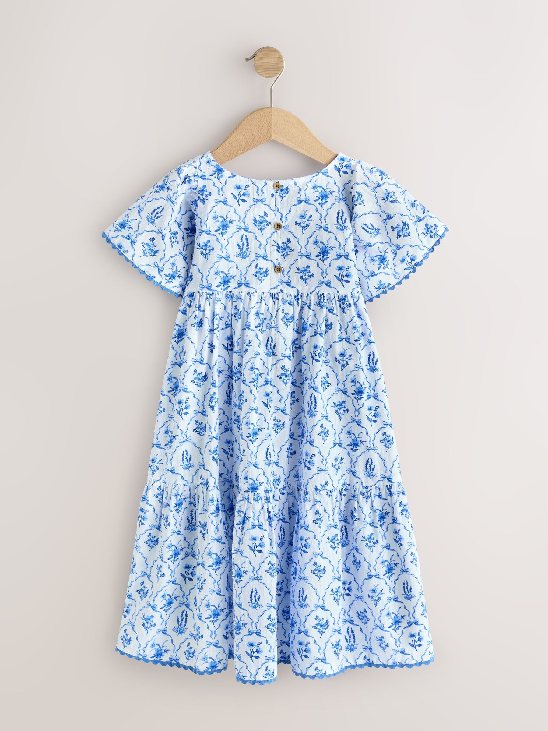 Blue Floral Angel Sleeve Dress (3-16yrs) image 4