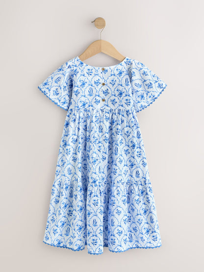 Blue Floral Angel Sleeve Dress (3-16yrs) image 4