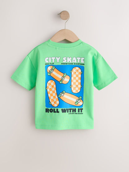 Green Skateboard Short Sleeve Back Print T-Shirt (3mths-7yrs) image 2