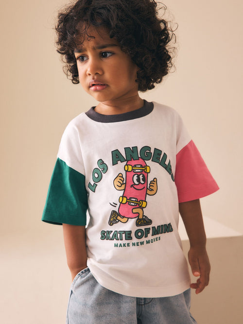 White/Pink/Green Skateboard Short Sleeve Graphic T-Shirt (3mths-7yrs) image 1
