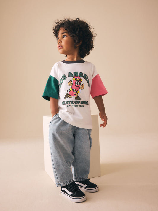 White/Pink/Green Skateboard Short Sleeve Graphic T-Shirt (3mths-7yrs) image 3