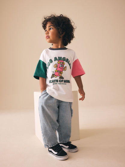 White/Pink/Green Skateboard Short Sleeve Graphic T-Shirt (3mths-7yrs) image 3