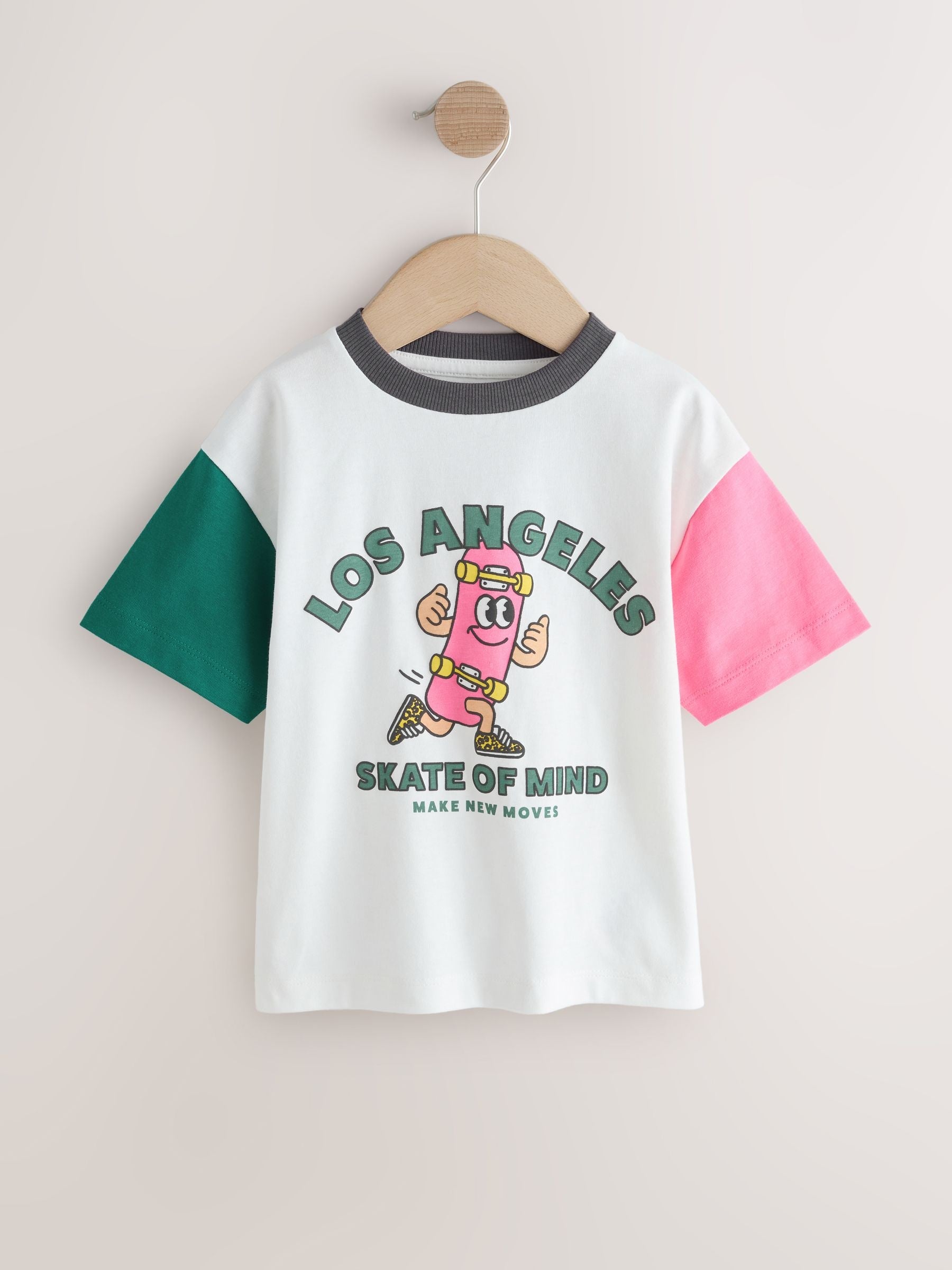 White/Pink/Green Skateboard Short Sleeve Graphic T-Shirt (3mths-7yrs) image 4