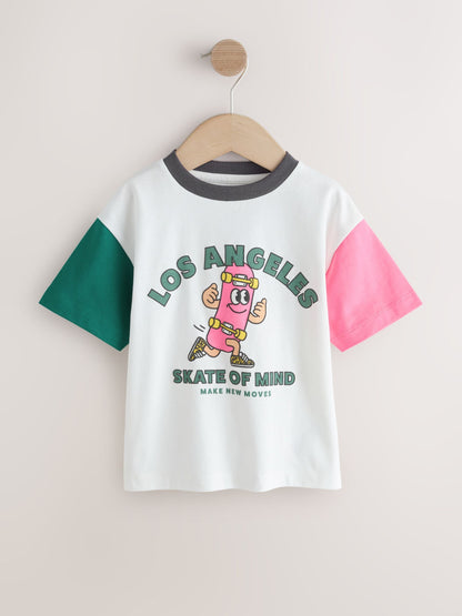 White/Pink/Green Skateboard Short Sleeve Graphic T-Shirt (3mths-7yrs) image 4