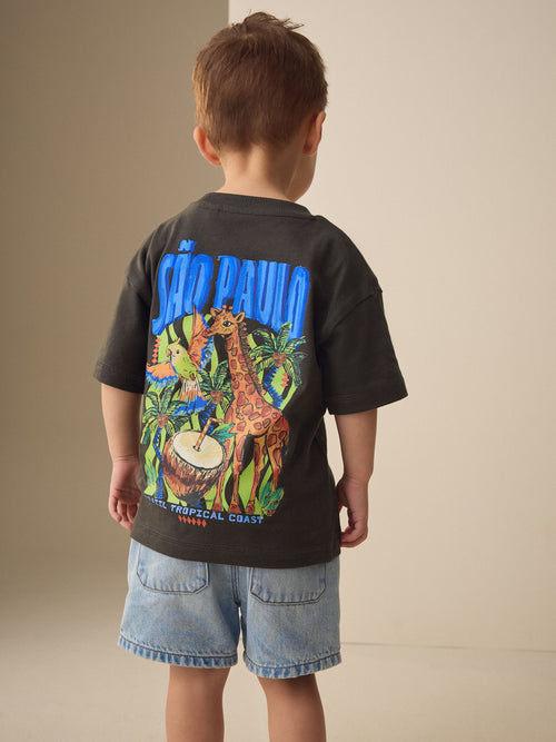 Charcoal Grey Sao Paulo Short Sleeve Back Print T-Shirt (3mths-7yrs) image 1