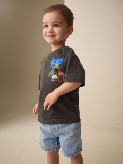 Charcoal Grey Sao Paulo Short Sleeve Back Print T-Shirt (3mths-7yrs) image 3