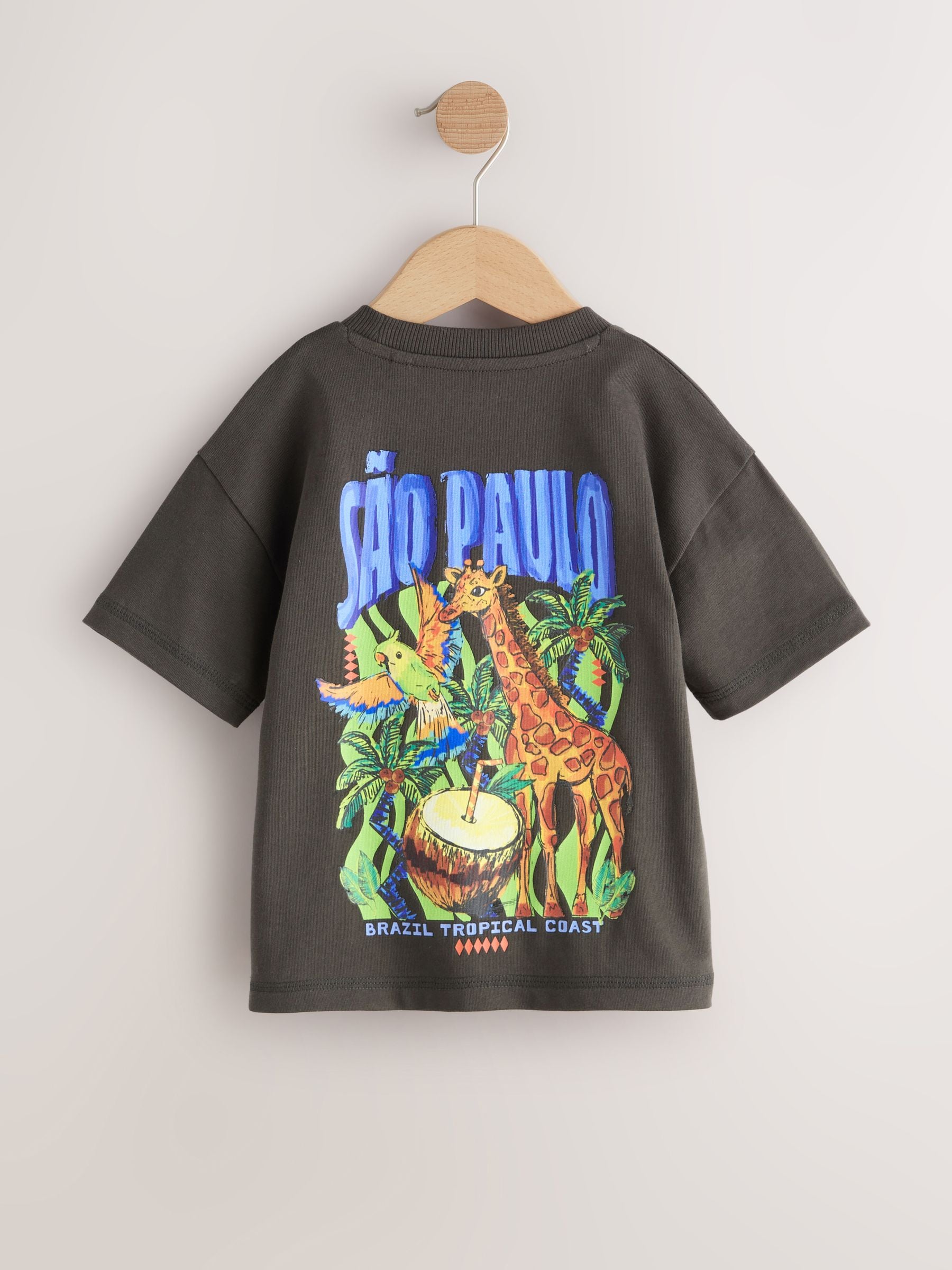 Charcoal Grey Sao Paulo Short Sleeve Back Print T-Shirt (3mths-7yrs) image 6