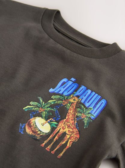 Charcoal Grey Sao Paulo Short Sleeve Back Print T-Shirt (3mths-7yrs) image 8